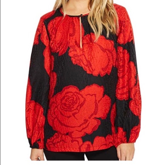 Trina Turk Tops - Trina Turk Silk Floral Rose Patterned Keyhole Top